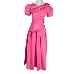 Vintage 1980s Bianchi Taffeta Pink Midi Semi Formal Dress Low Back M